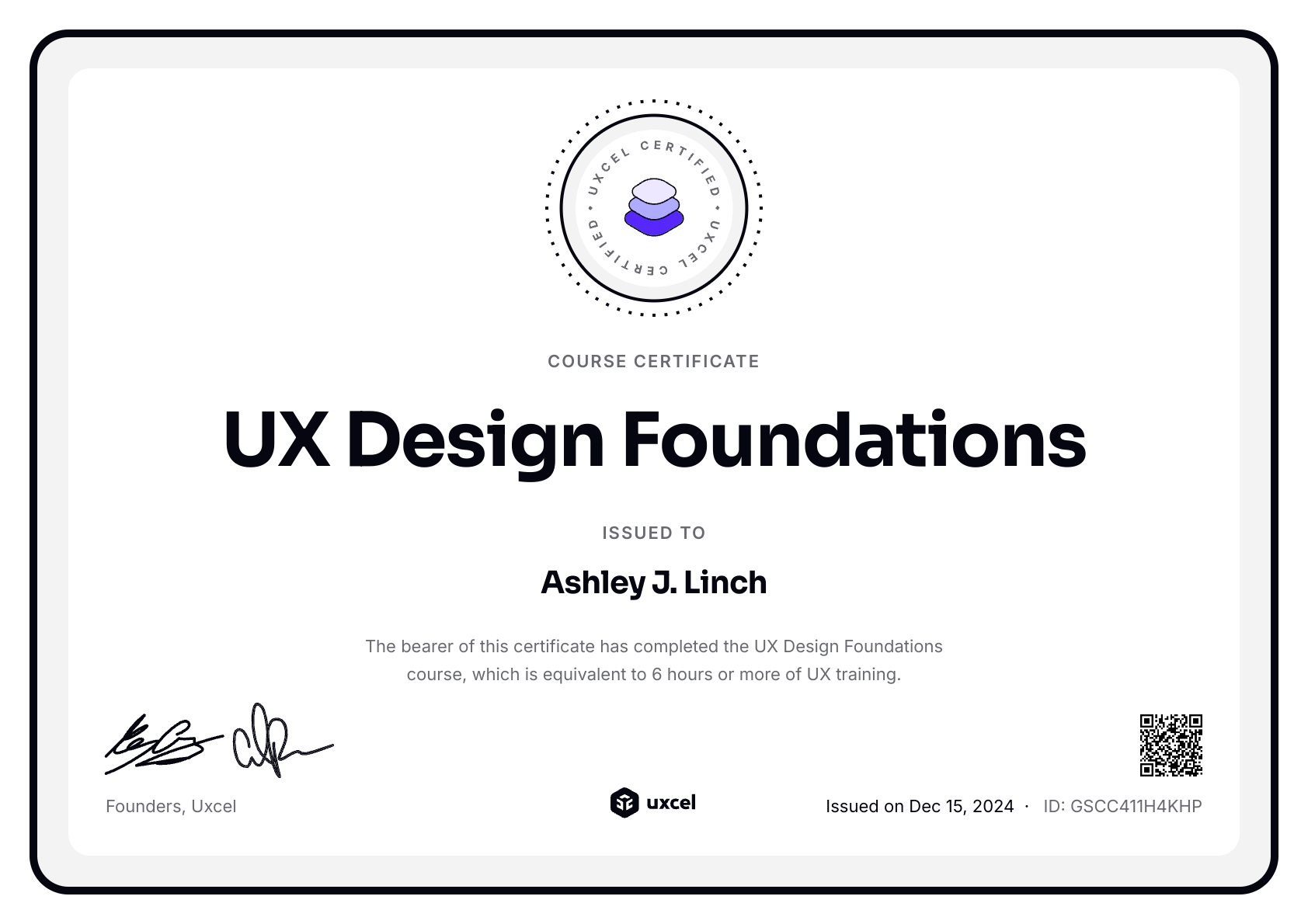 Ashley Linch's certificate